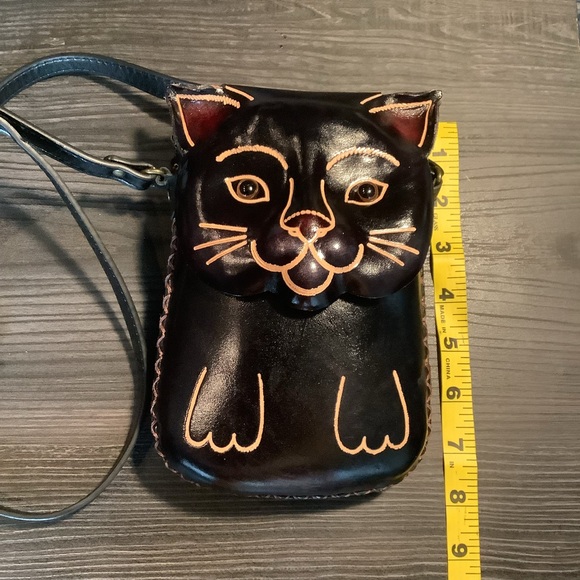 Black Cat Leather Crossbody Bag - Picture 7 of 15
